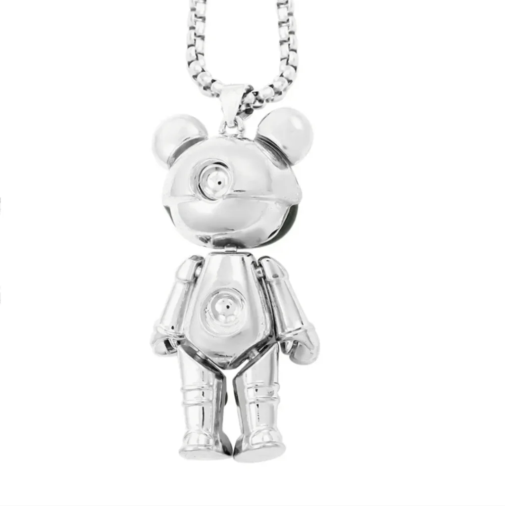 Green Enameled Astronaut Bear Stainless Steel Necklace